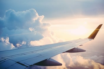 View of an airborne aircraft, looking out over the wing